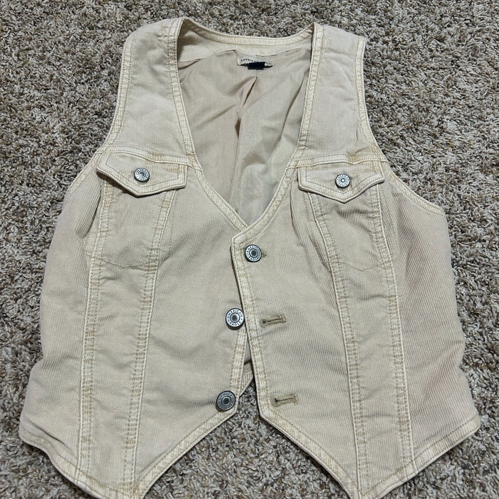 Beige Corduroy Button-Up Vest
